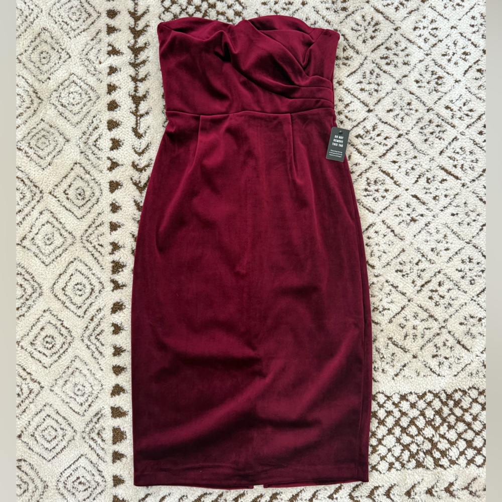 NWT! Express Deep Red Velvet Strapless Dress